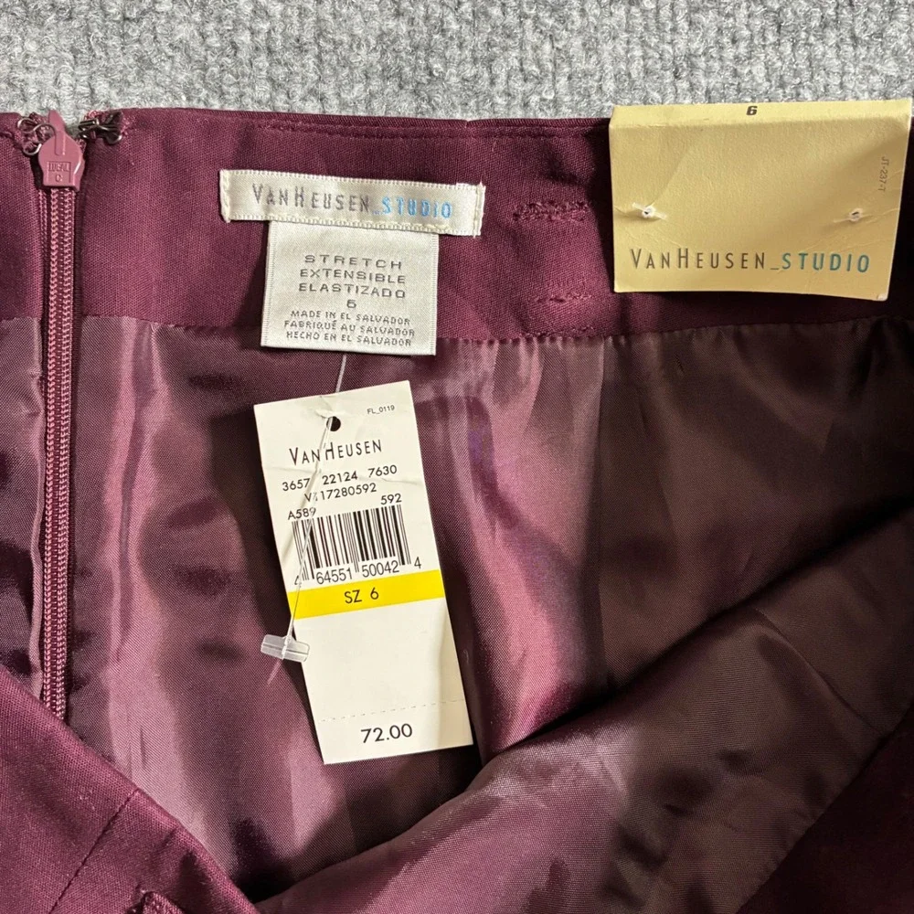 Van Heusen Studio Pencil Skirt Womens 6‎ Burgundy NEW Stretch Cotton